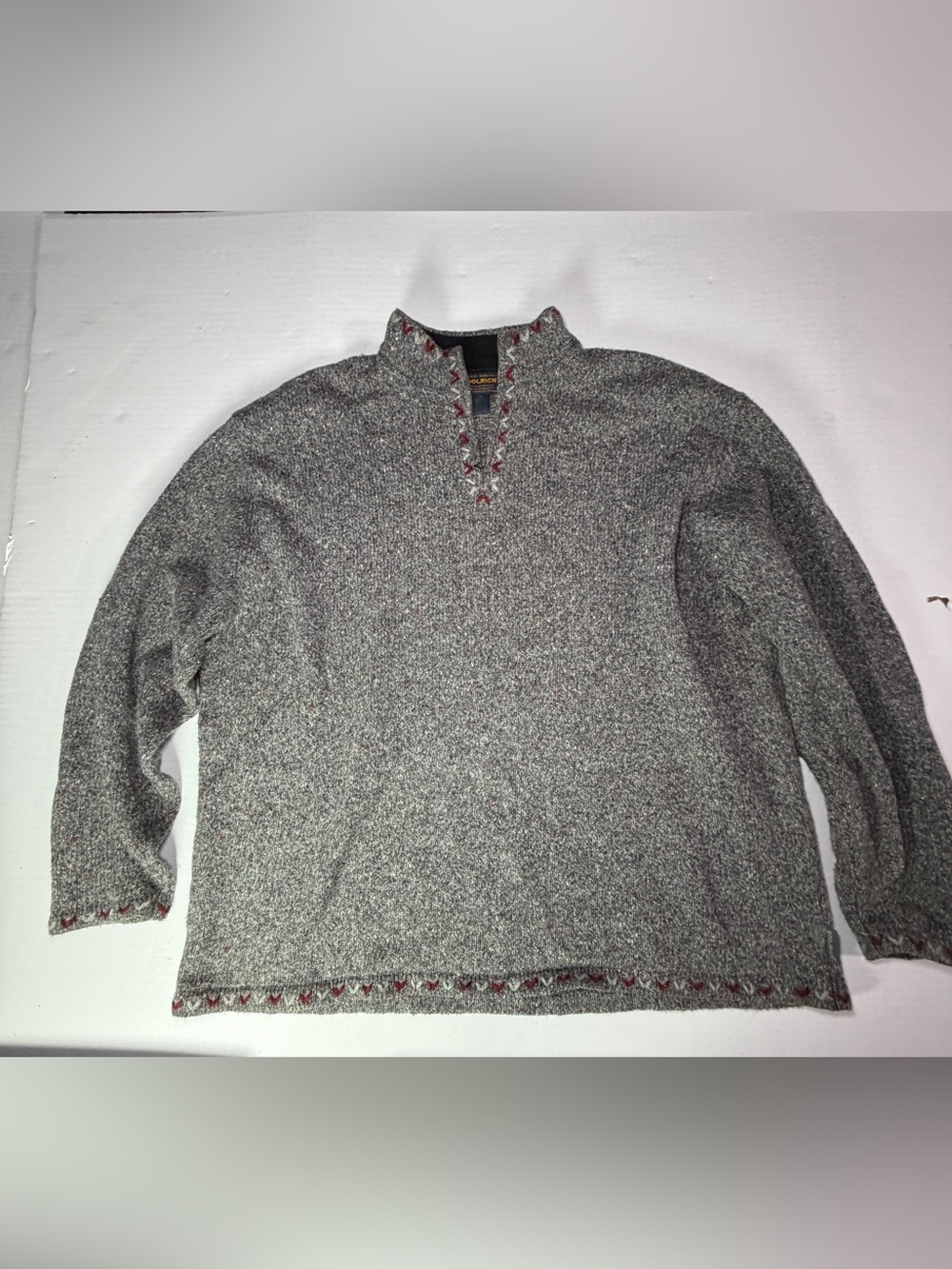 Vintage 90’s Y2K Woolrich Gray Marled Turtleneck Sweater with Red Accents
